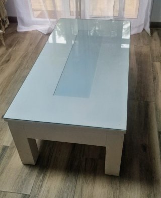 Mesa de centro blanca extensible con cristal