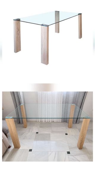 Mesa de Comedor de Cristal y Madera