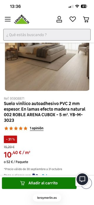 Suelo Vinílico Autoadhesivo Roble Arena 5m2