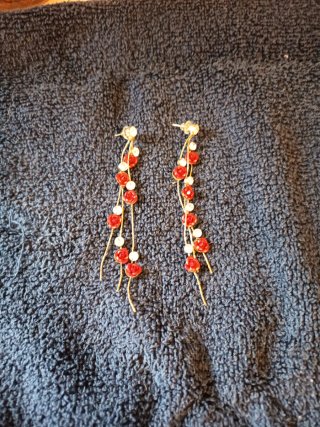 Pendientes bisutería Largos con Flores Rojas