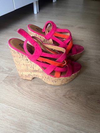 Sandalias de Cuña Rosa y Naranja