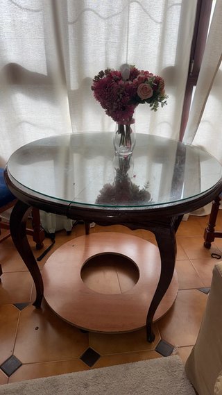 Mesa de Comedor Redonda de Madera y Cristal