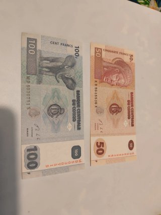 2 Billetes del Congo (50 y 100 Francos)