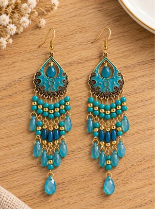 Pendientes Largos Turquesa y Dorados