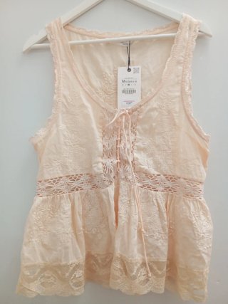 Camisa sin mangas Zara beige Talla M amplia
