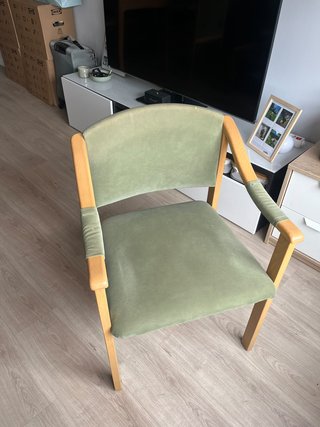 4 Sillas Vintage de Madera y Terciopelo Verde