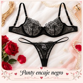 Conjunto de Lencería Encaje Negro Talla M