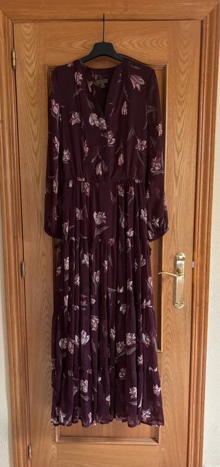 Vestido Largo Cortefiel Morado Flores Talla S