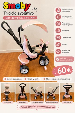 Triciclo Evolutivo Smoby Rosa
