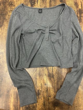Top Manga Larga Gris