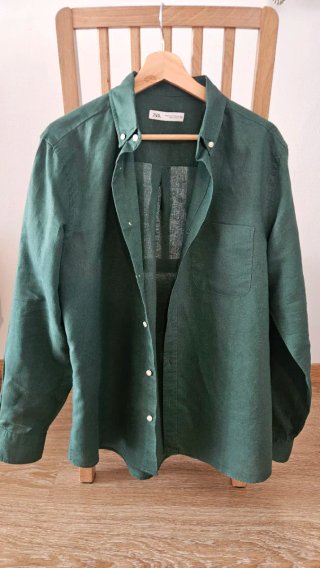 Camisa de Lino 100% Verde Zara Talla M