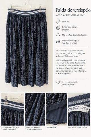 Falda Midi de Terciopelo Zara Talla M