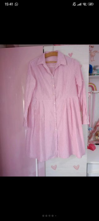 Vestido camisero de rayas rosa