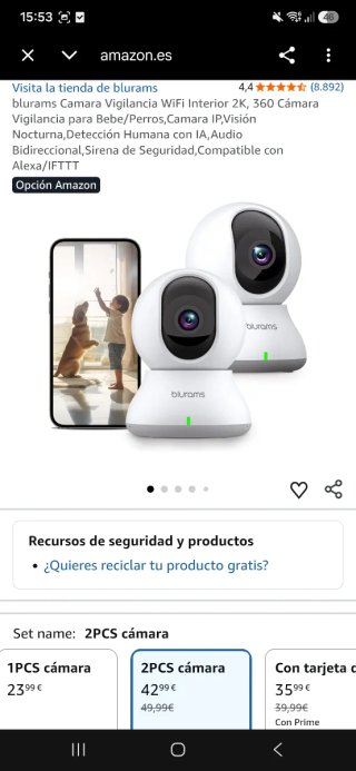 2 Cámaras de Vigilancia Blurams 2K 360