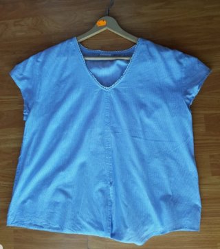 Blusa, talla 44, azul con Rayas Blancas