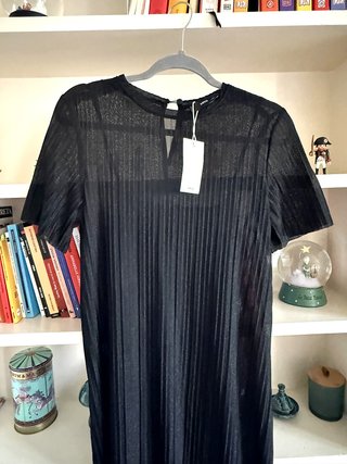 Vestido Midi Plisado Negro Mango Talla L
