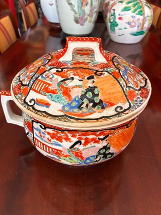 Antiguo Recipiente de Porcelana Japonesa Imari
