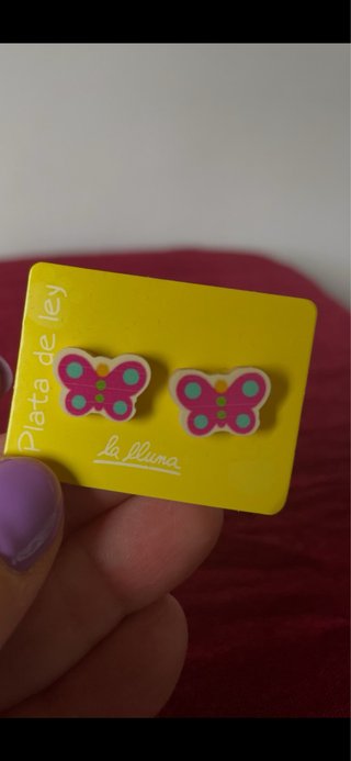 Pendientes infantiles Mariposa plata y madera