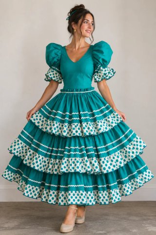 Traje de flamenca verde agua Talla S