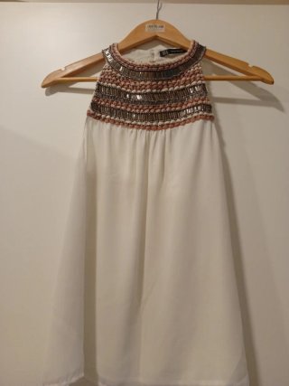 Blusa Zara Blanca con Pedrería Talla S