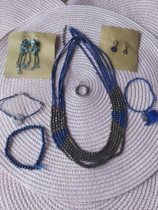 Set de 7 Piezas de Bisutería en Tonos Azules