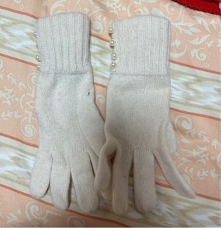 Guantes de lana blancos con perlas Talla 8