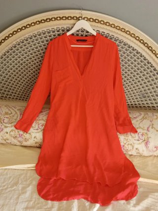 Vestido Camisero Asimétrico Rojo Zara