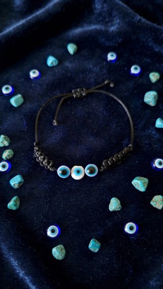 Pulsera Ojo Turco Protección - Negra con 3 Ojos -