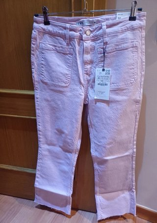 Pantalón Vaquero Zara Rosa Talla M