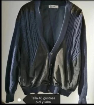 Chaqueta de Piel y Lana Azul y Negra