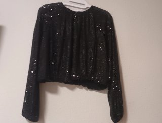 Blusa Negra de Lentejuelas Talla L