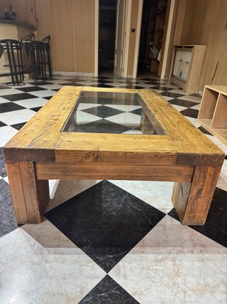 Mesa de Centro de Madera Maciza y Cristal