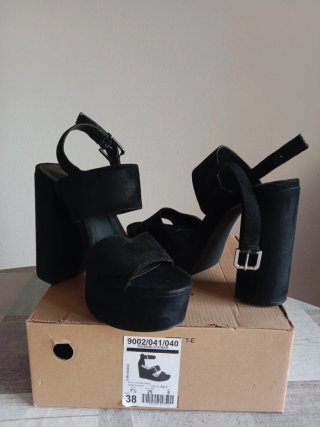 Sandalias Plataforma Ante Negro Talla 38