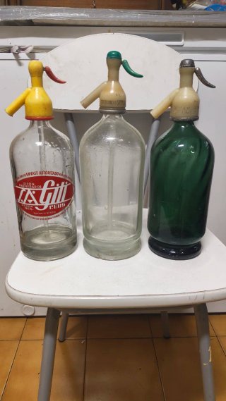 3 Sifones Antiguos de Cristal