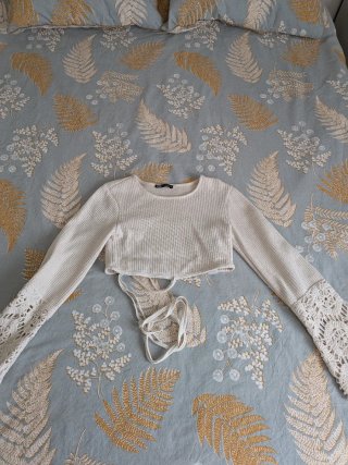 Jersey Crop Top con Bordados Zara