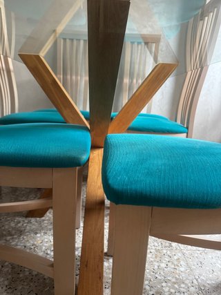 Mesa de Comedor de Cristal y Madera