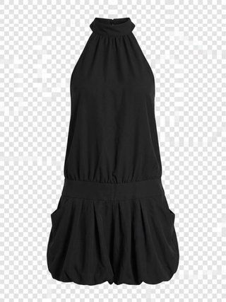 Vestido Negro Abullonado con Bolsillos