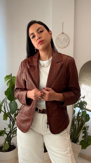 Chaqueta Vintage de Piel Genuina Marrón