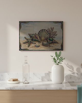 Mural di piastrelle con conchiglie marine per decorazione costiera