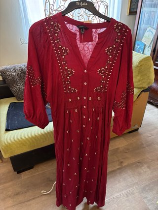 Vestido largo boho burdeos Cortefiel
