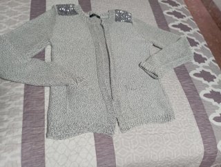 Chaqueta de Punto Plateada Talla L