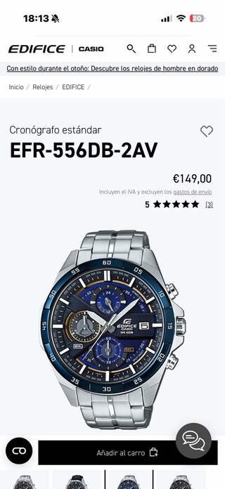 Reloj Casio Edifice EFR-556DB-2AV NUEVO