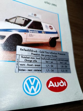 Etiqueta Presión Neumáticos VW Golf Mk1 Mk2