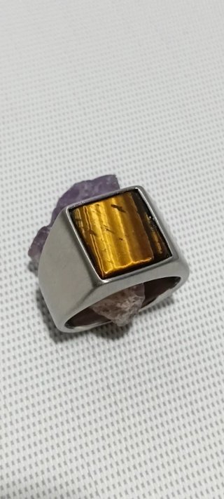 Anillo de Acero Inoxidable con Piedra Ojo de Tigre