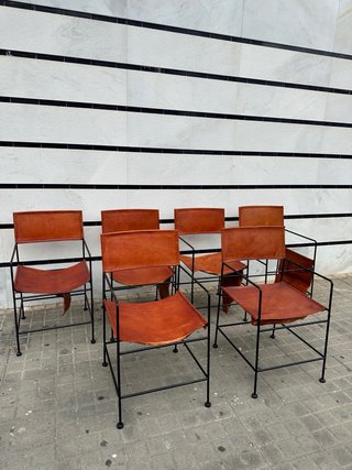 Juego de 6 Sillas Diseñador Vintage de Cuero