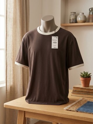 Camiseta Zara Marrón y Blanca Talla XL