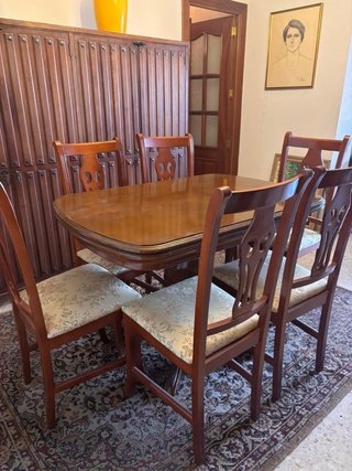 Mesa Madera Maciza Comedor Extensible y 6 Sillas