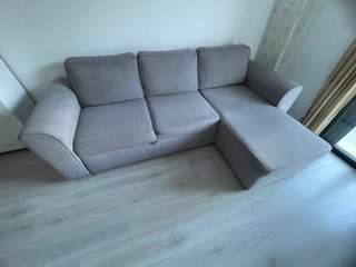 Sofá Chaise Longue Gris con Cama y Arcón