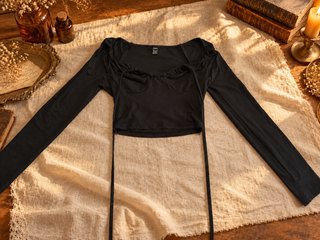 Top Crop Negro Shein Manga Larga Talla XS
