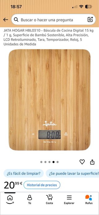 Báscula de Cocina Digital JATA de Bambú